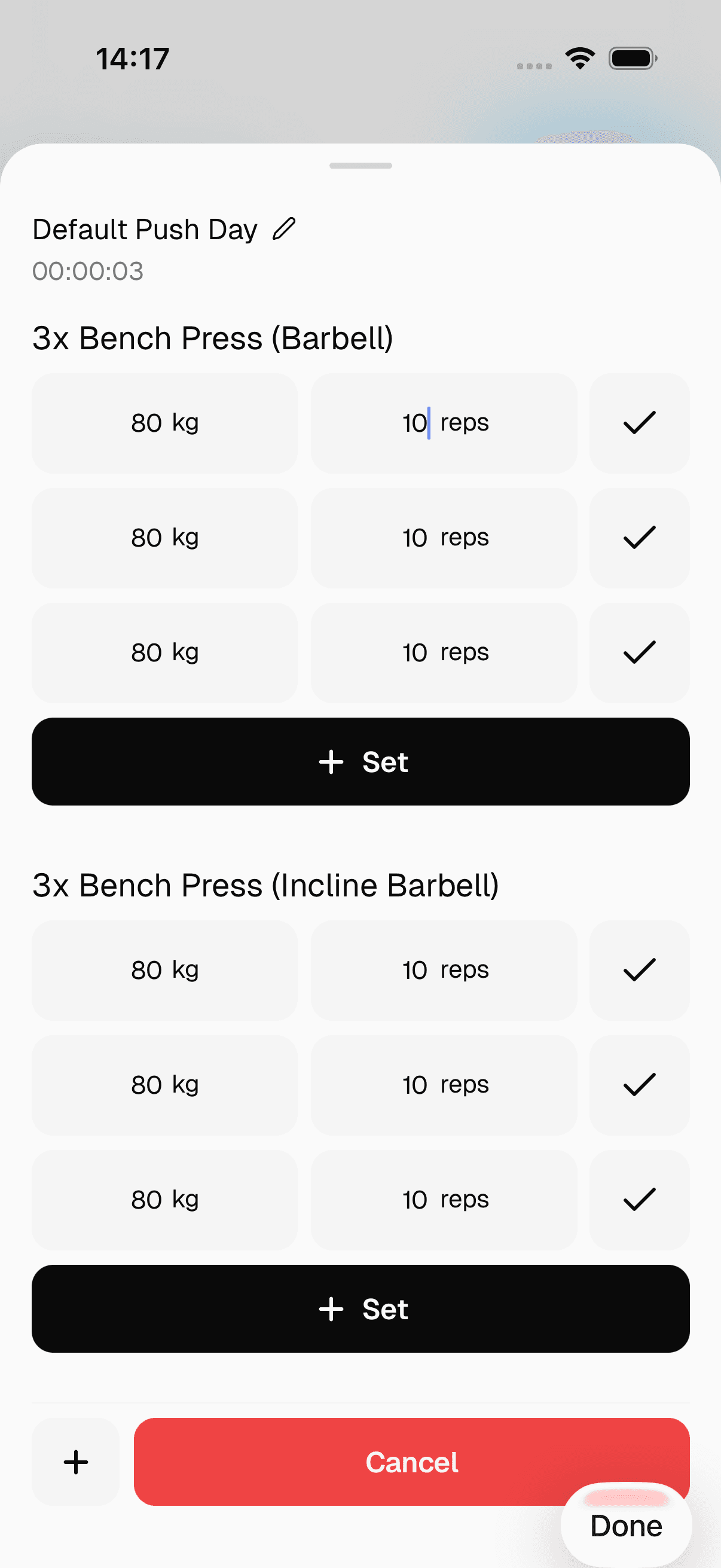 Crank workout tracker — sets expanded