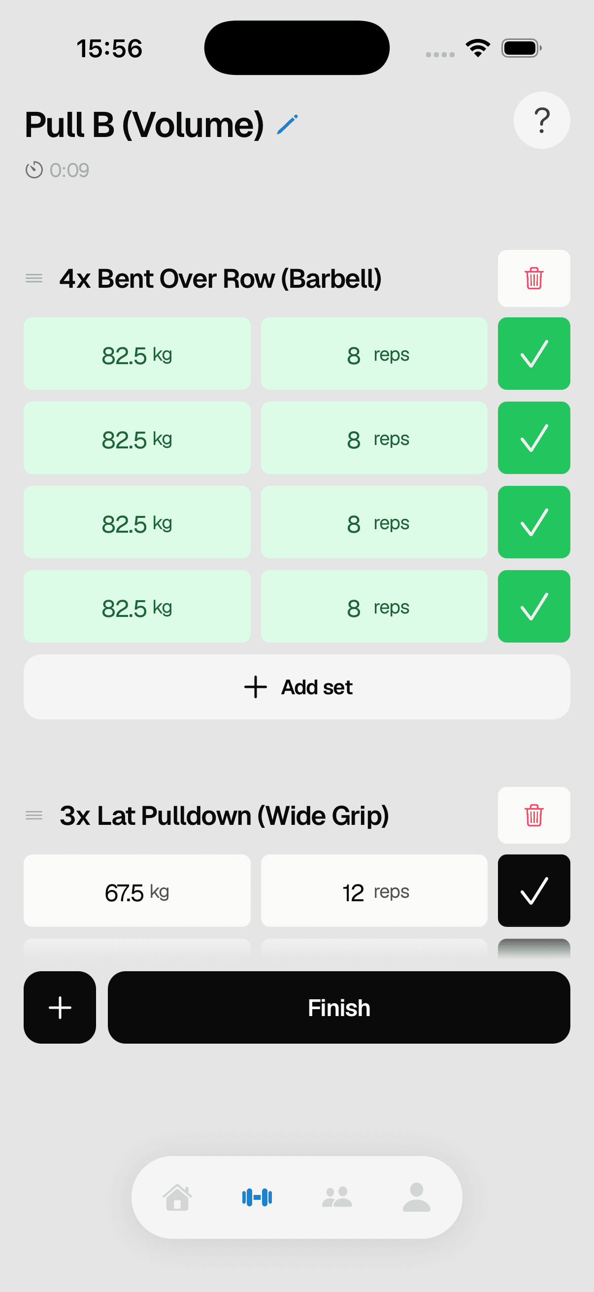 Crank workout tracker with completed sets